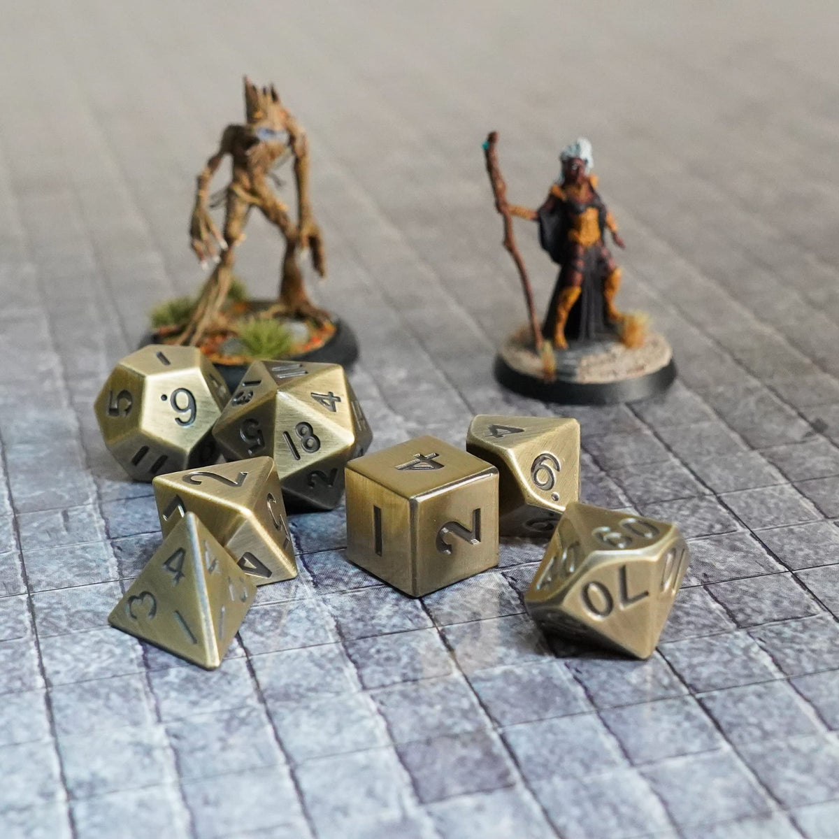 Metal Dice Polyhedral Set of 7 die (7) Antique Gold