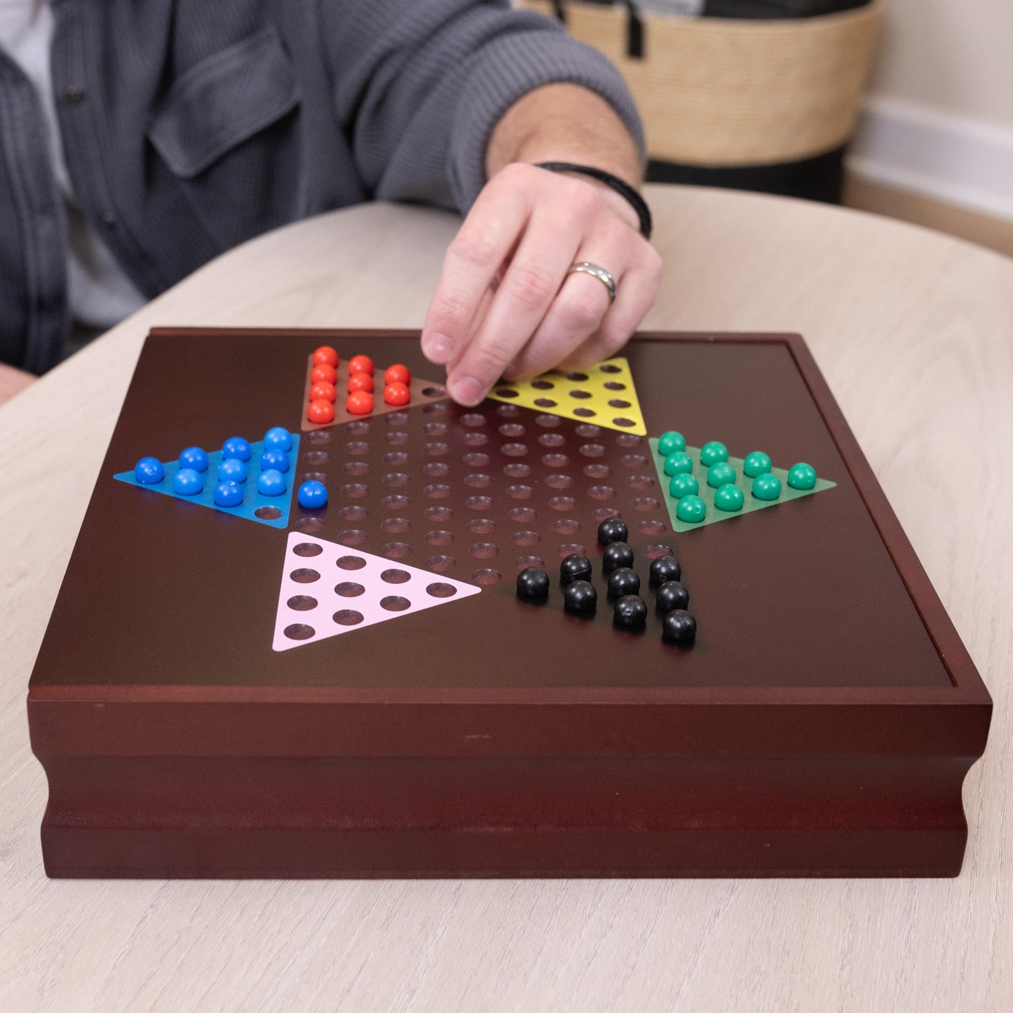 Elbow Room Games Family Game Set, 10 Classic Games with Wooden Storage Box and Built-in Game Boards, Endless Fun for Game Nights, Gatherings & Travel