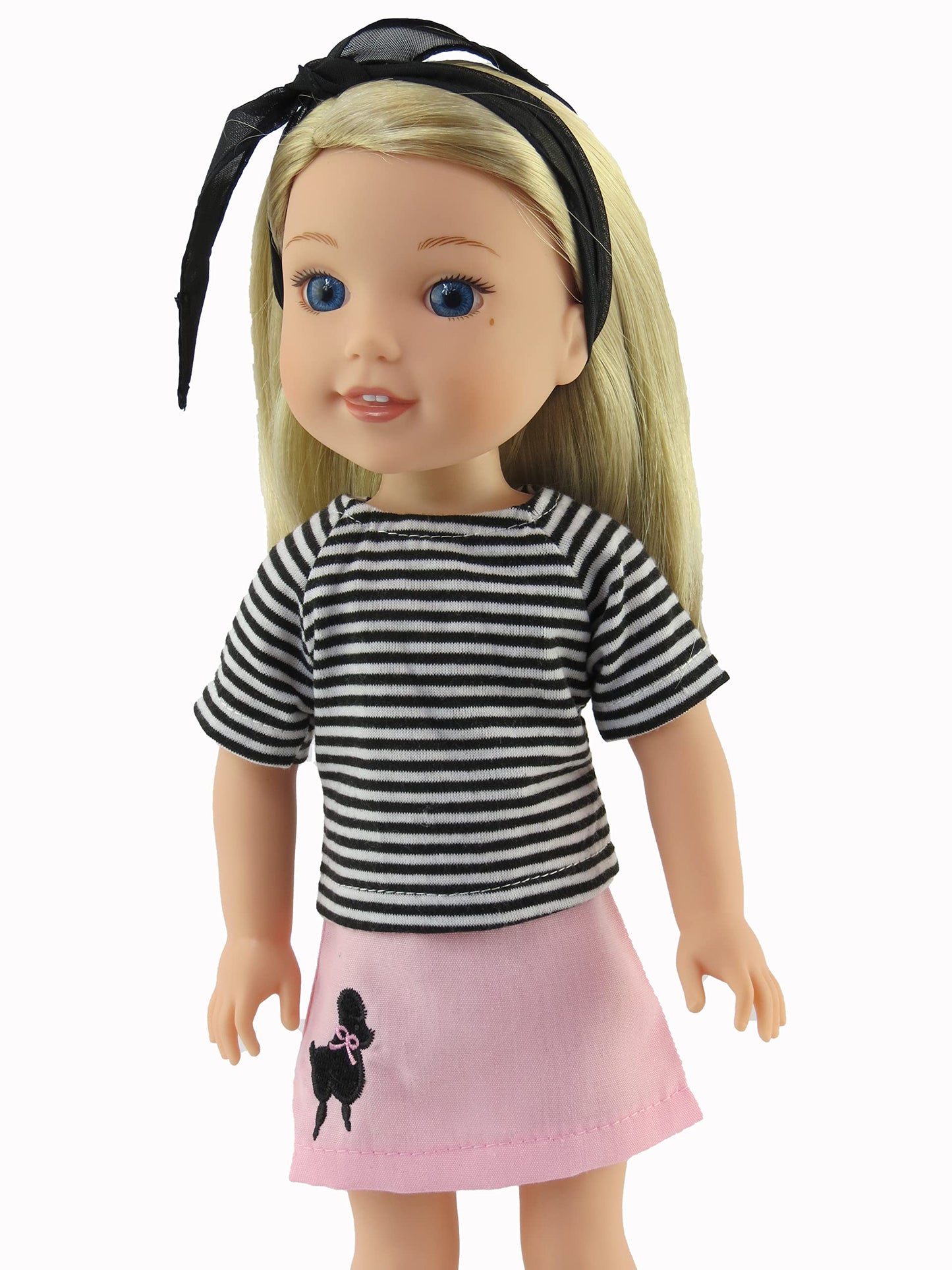 American Fashion World Light Pink 50`s Inspired Poodle Outfit for 14-Inch Dolls | 4 Piece Set | Premium Quality & Trendy Design | Dolls Clothes |