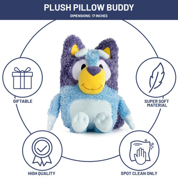 Jay Franco Bluey Plush Pillow Buddy - Soft Plushie Stuffed Pillow, 17 Inches, Blue - Bluey