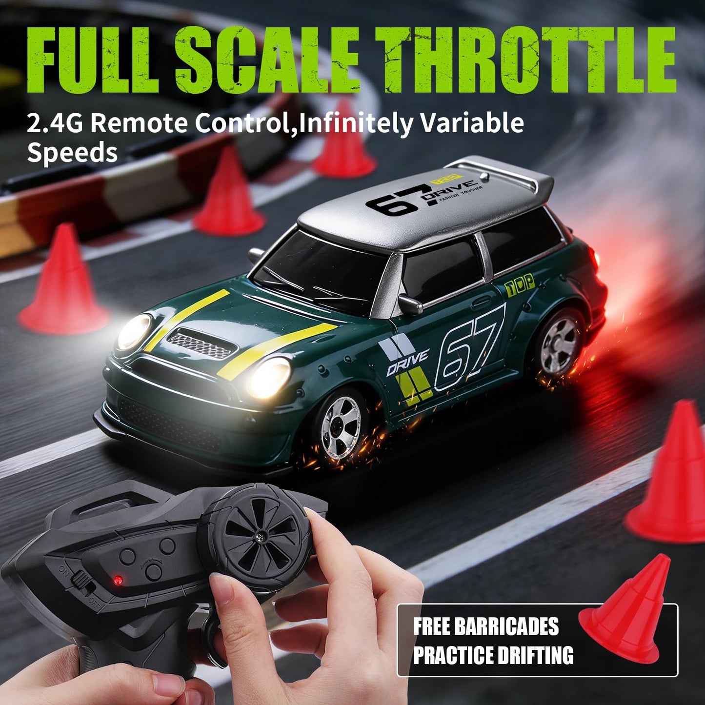 AEXCVG 1:64 Mini RC Drift Car, 4WD Remote Control Car with LED Lights