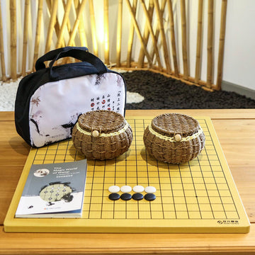SongYun Go Game Set Reversible 19x19 / 13x13 Wooden Game Board with Single Convex Ceramic Stone 361pcs and Hand-Woven Go Bowls, 2 Players Board Game
