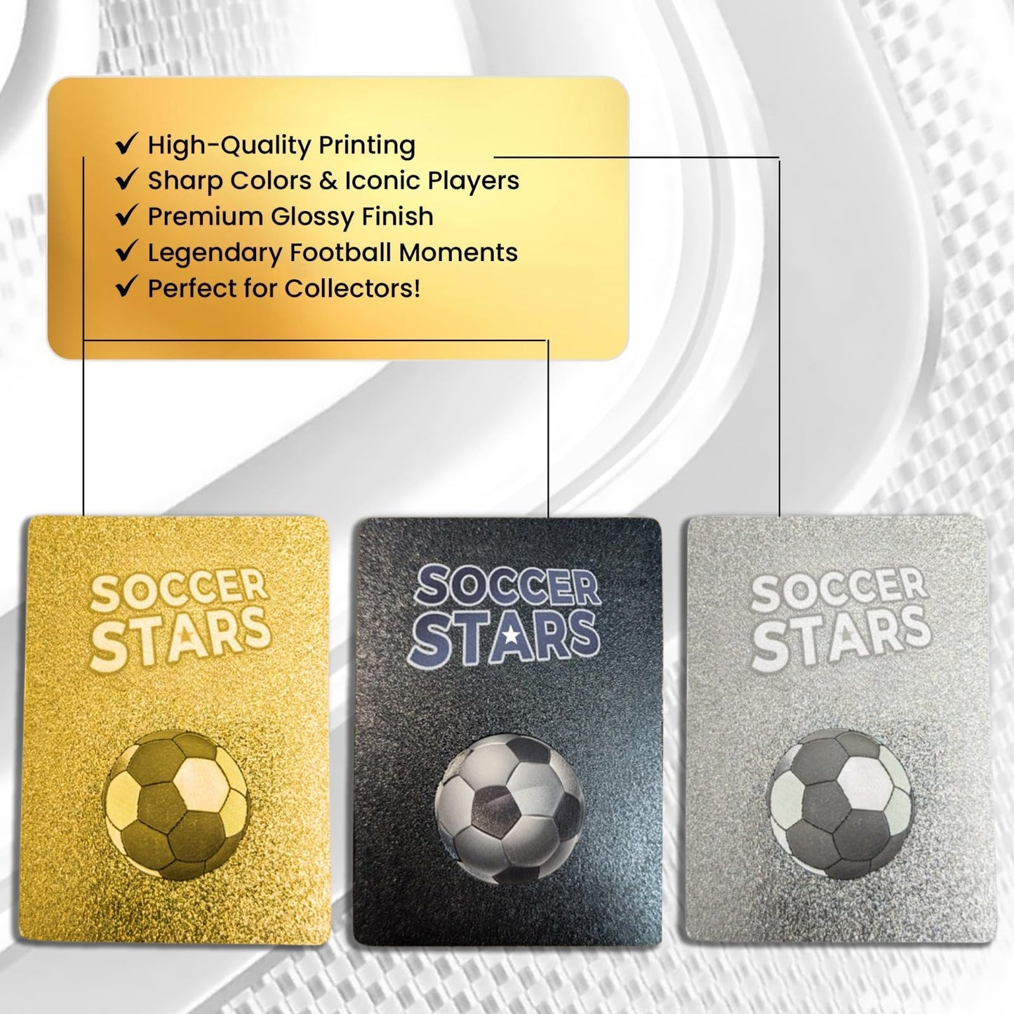 Soccer Trading Cards 2026-27 | 3 Packs - 33 Collectible Cards for Fans & Players Black, Gold & Silver Soccer Mystery Cards Packs Different Cards in