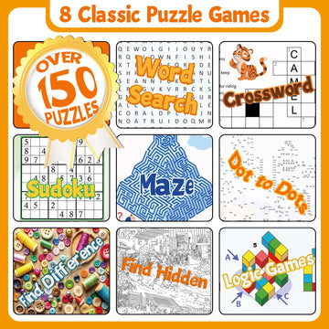Elfew 4 Pack Activity Book for Adults, 150+ Brain Games, Puzzles Books for Adults, Teens and Seniors, Activities for Adults, Memory Games Includes