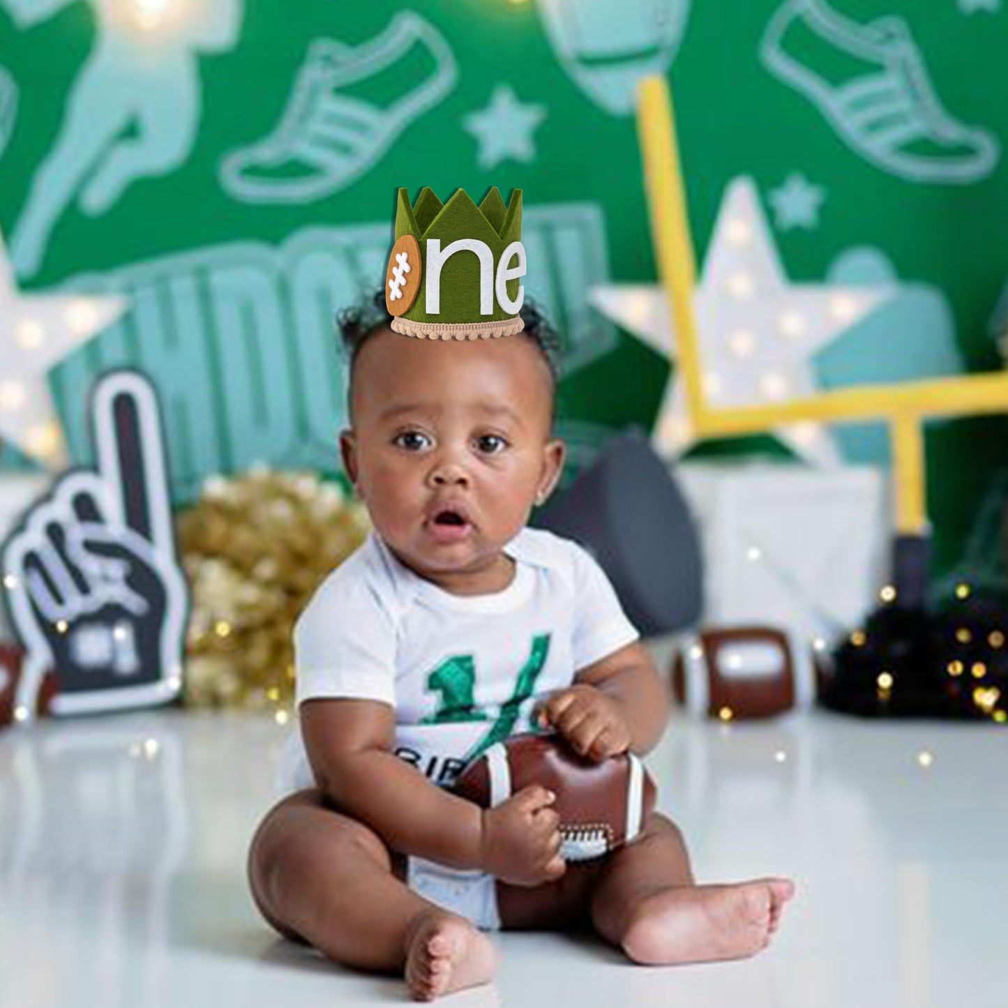 VANGNING Football 1st Birthday Crown Hat, One Year Down Party Hat, Our Little Rookie Football Outfit