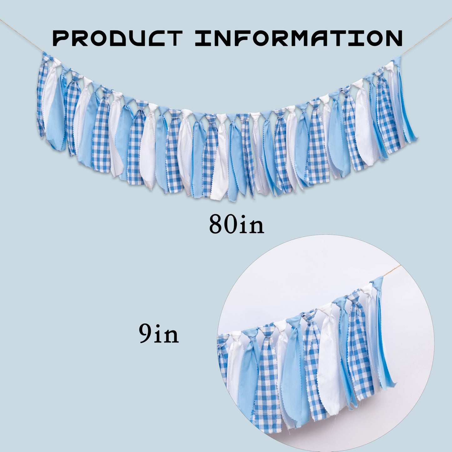 SOLUXIKA Blue and White Gingham Banner/Garland - First Birthday High Chair Banner,Gingham Garland For Baby Shower,Wall Hanging, Nursery Decor,Party