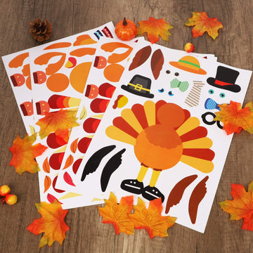 Lulu Home Thanks-Giving Game, 20 Sheets Make-A-Turkey Stickers, Kids DIY Turkey Sticker Craft for Fall Party, Family Gethering and Class Game
