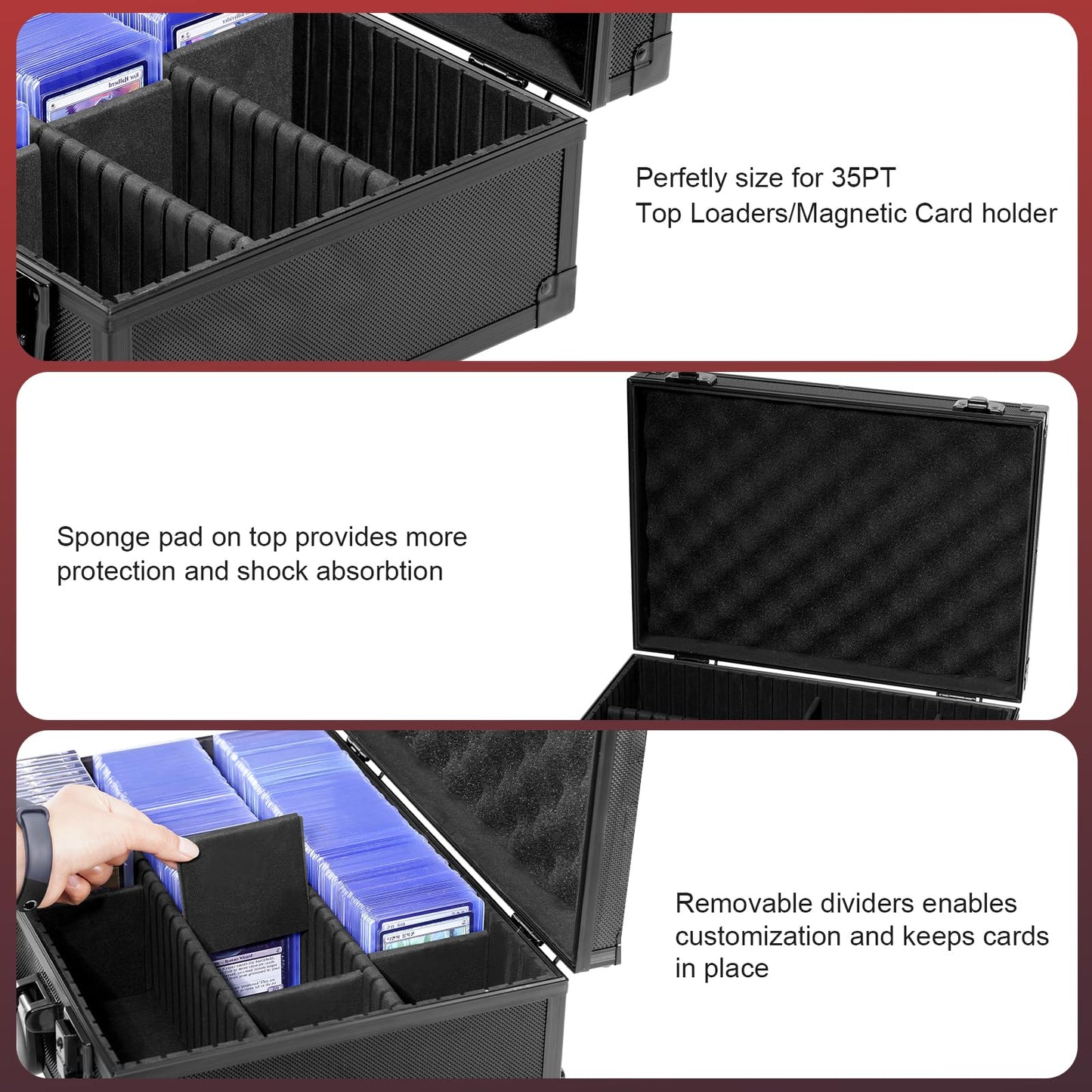 ProCase Toploader Storage Box with 6 Removable Dividers, Sports Card Hard Carrying Case with 16 Colorful Divider Tab For 3”×4” 35PT Rigid Cards, 600+