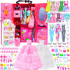 BJDBUS 127 Pcs Doll Wardrobe with Clothes and Accessories, Closet Set for 11.5 Inch Girl Doll Storage Wedding Gown Fashion Dresses Skirts Tops Pants