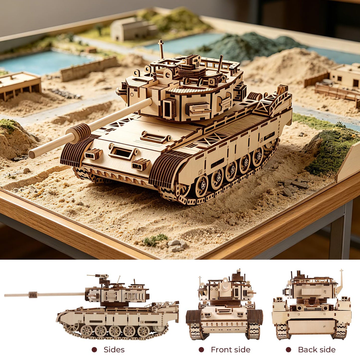 3D Wooden Puzzle Challenger 2 Main Battle Tank DIY Military Model Decor Gift for Teens Adults Age 14+