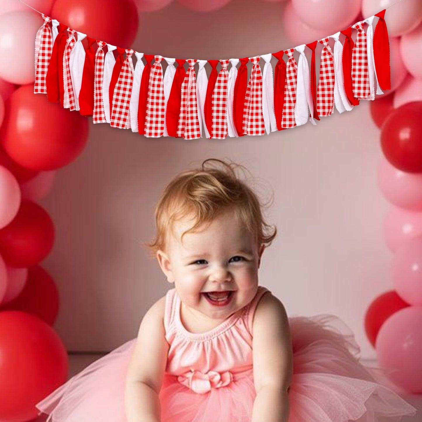 Raoformi Red and White Gingham Fabric Banner Checkered High Chair Banner