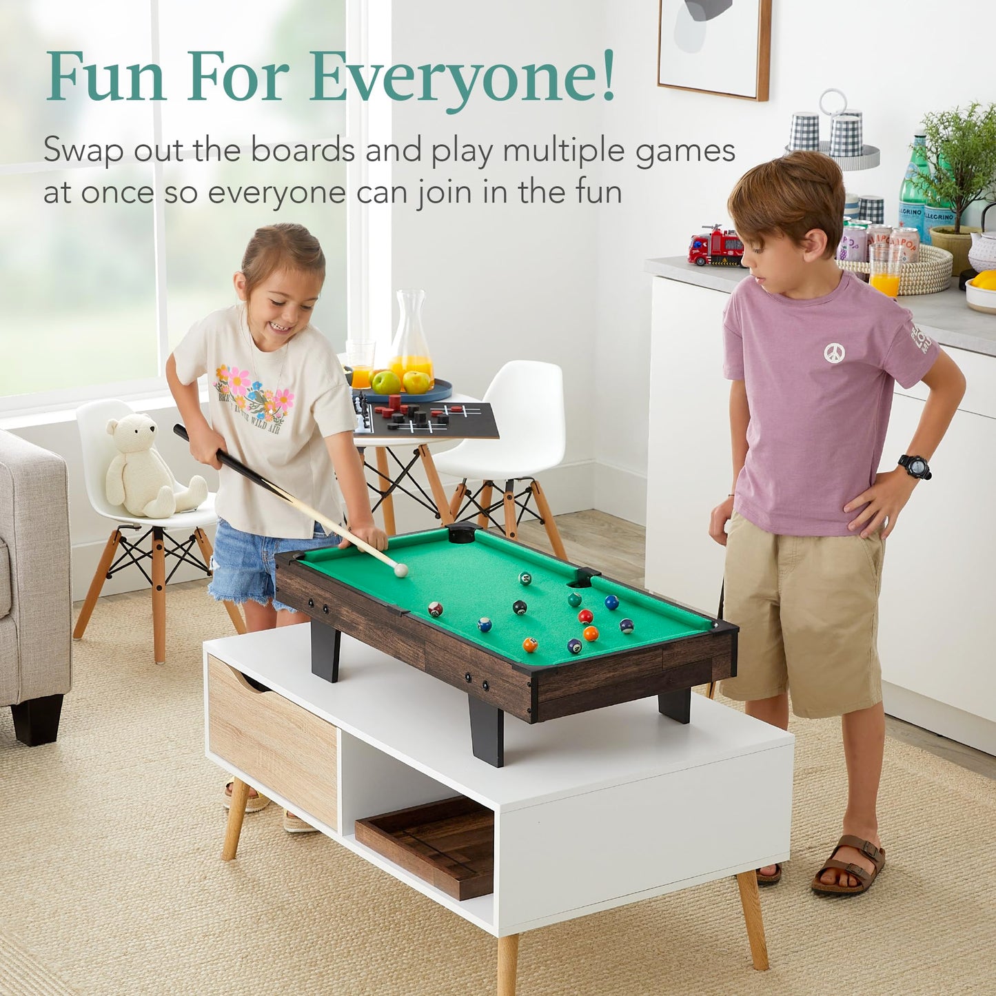 Best Choice Products 11-in-1 Kids Combo Game Table Set w/Ping Pong, Foosball, Air Hockey, Shuffleboard, Bowling, 5 Accessory Bags - Dark Wood