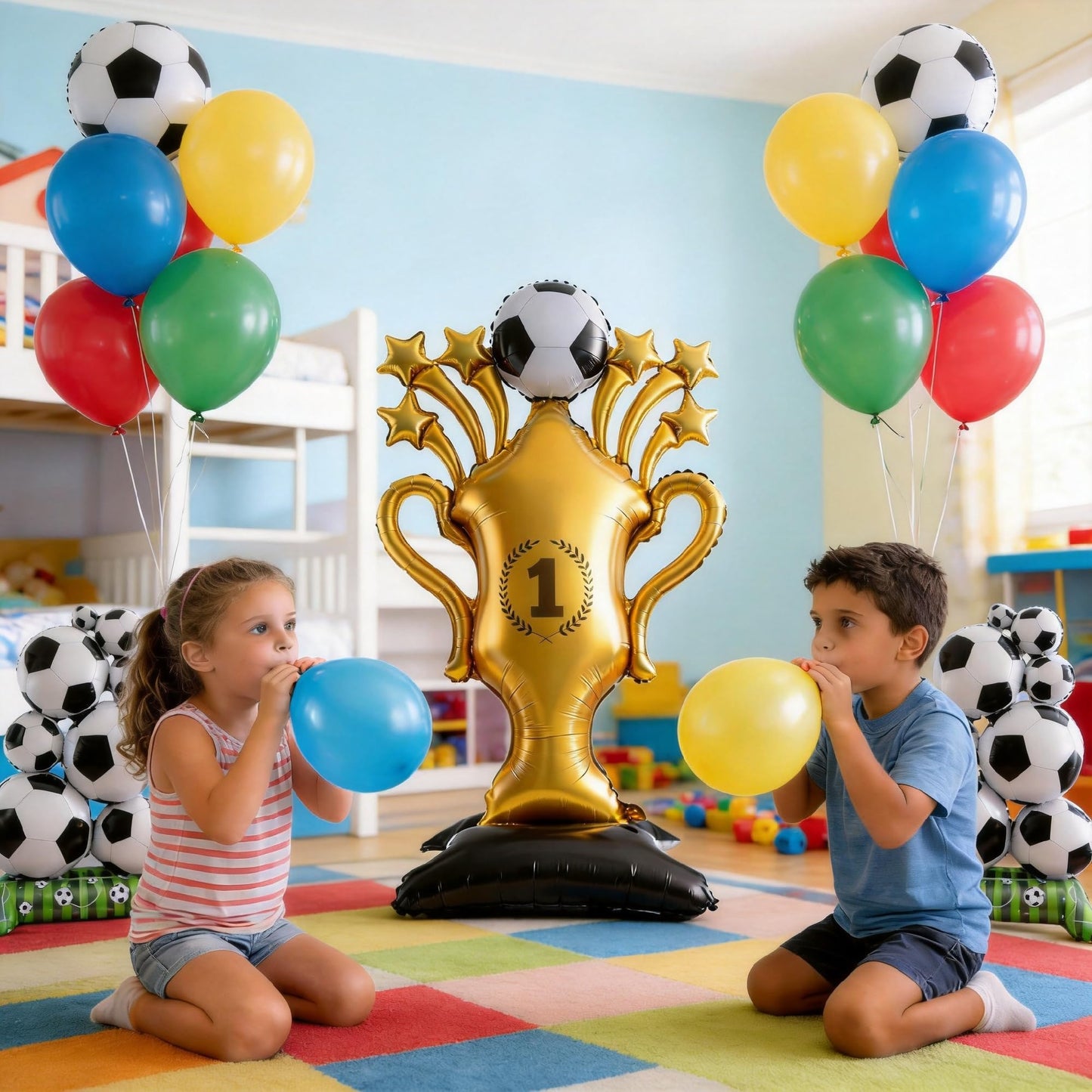 Soccer Ball Balloons & Trophy Set - 59 Inch Large Foil Balloons Balls and Trophies, Soccer Party Decorations for World Cup Soccer Events, 2026