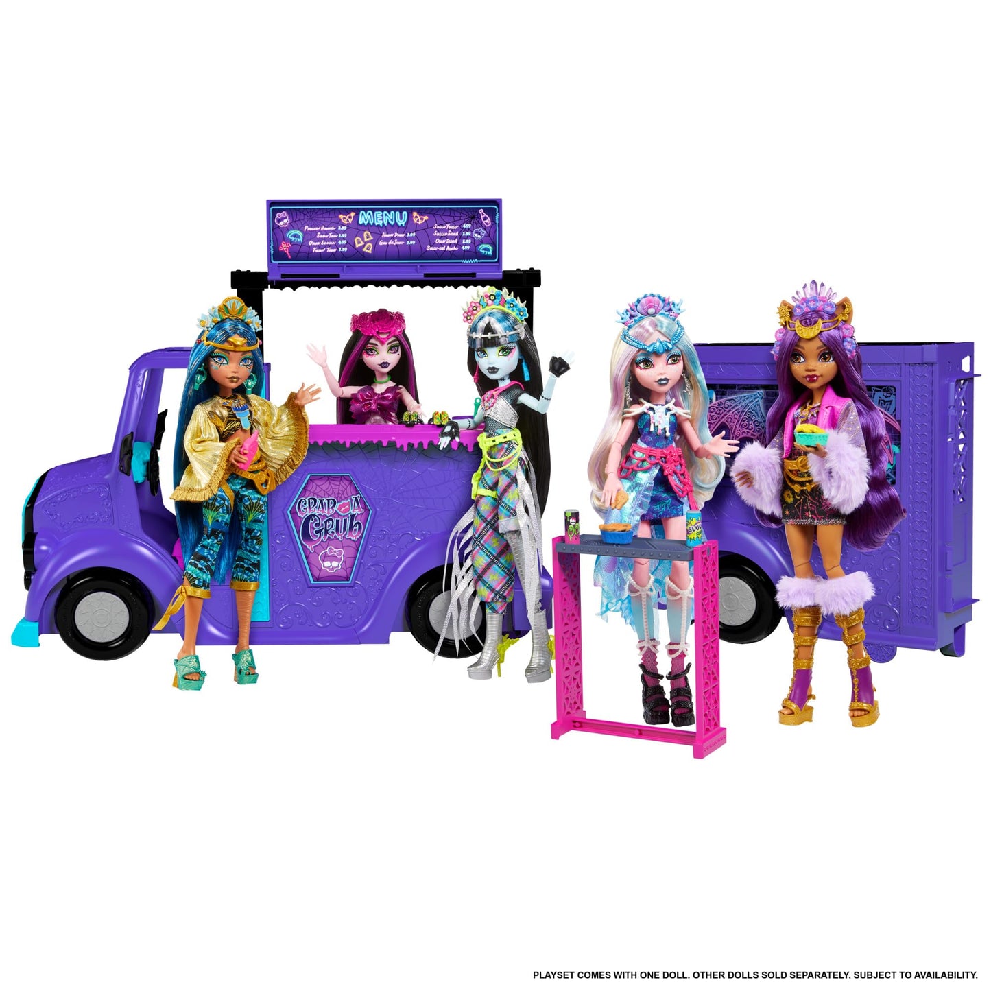 Monster High Draculaura Doll & Playset, Fangtastic Rockin’ Food Truck with Pullout Stage Transformation & 13+ Themed Accessories