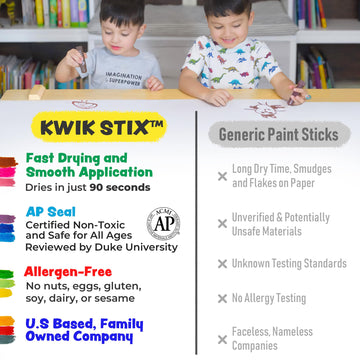 Kwik Stix Solid Tempera Paint Sticks, 12 Colors, Washable Paint Sticks for Kids, Super Quick Drying, Non-Toxic, Allergen Free, Comes in Classic
