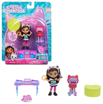 Gabby's Dollhouse 6062027-1 Gabby‘s Dollhouse, Kitty Karaoke Set mit 2 Spielzeugfiguren, 2 Zubehörteilen, Überraschungsbox und Möbelstück