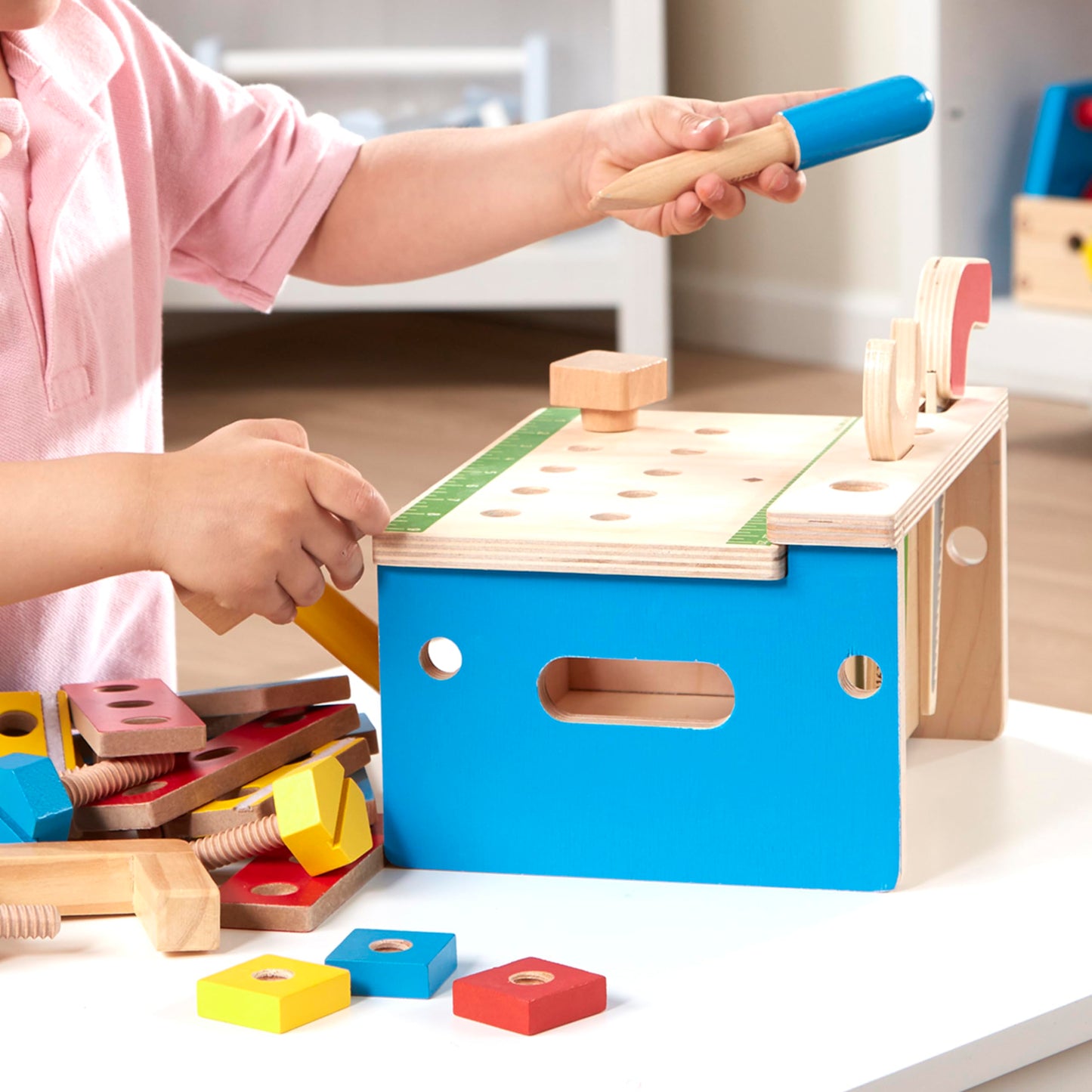 Melissa & Doug Hammer and Saw Tool Bench - Wooden Building Set (32 pcs),Multicolor,1Size