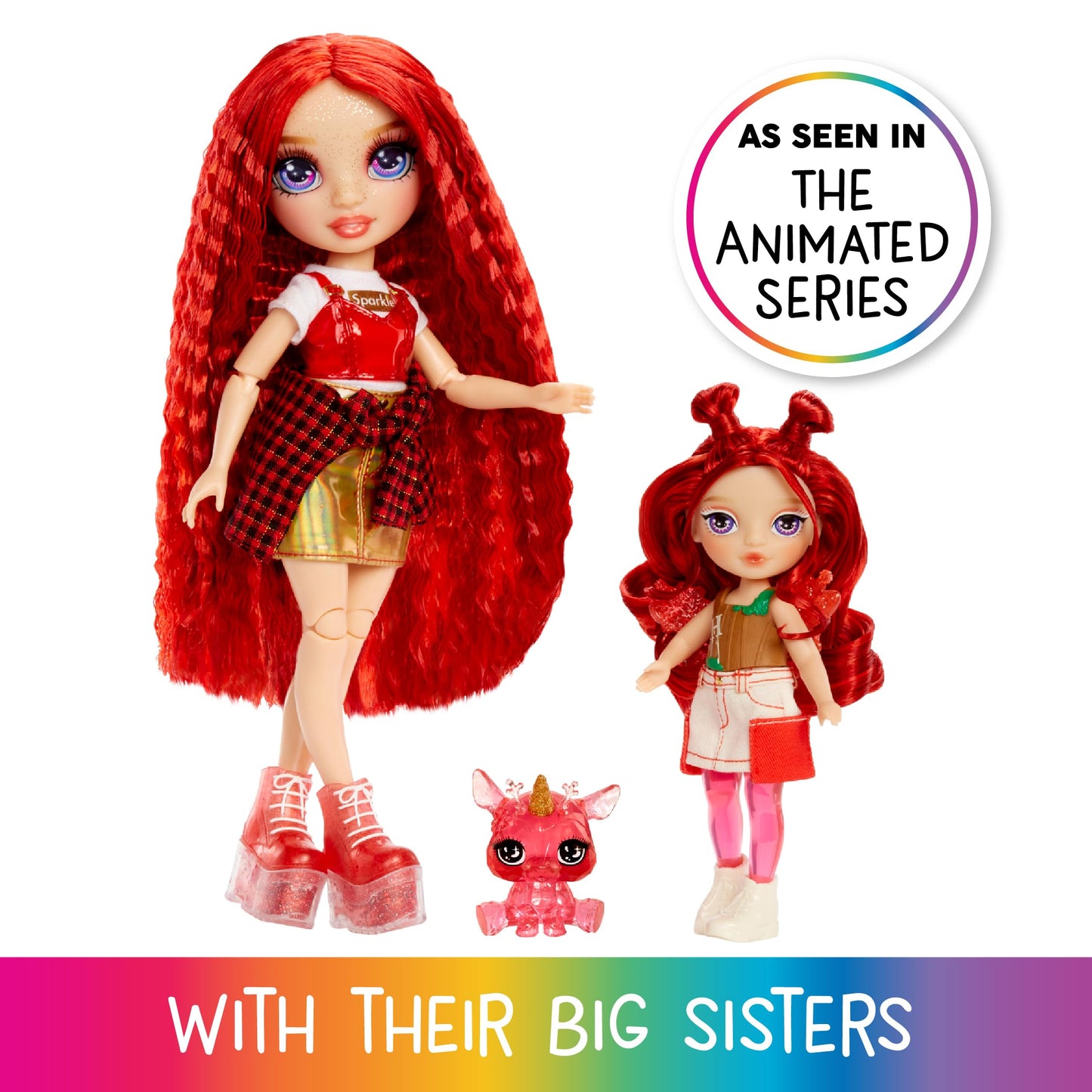 Rainbow High Littles Rainbow Fantasy Fairies + Pet - Apple, Red 5.5" Posable Small Doll & Fantasy Deer Pet with Interchangeable Fairy Wings, Kids Gift