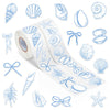 DSjuedui Summer Blue Seashell Roll Stickers - 1000Pcs Funny Blue Ocean Life Starfish Bow Vinyl Decals for Kids, Under the Sea Beach Theme Stickers