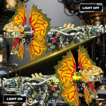 OrbBlaster Mechanical Dilophosaurus Building Set, Technic Dinosaur Model with Manual Linkage & LED Eyes, Steampunk Robot Collectible, Creative STEM