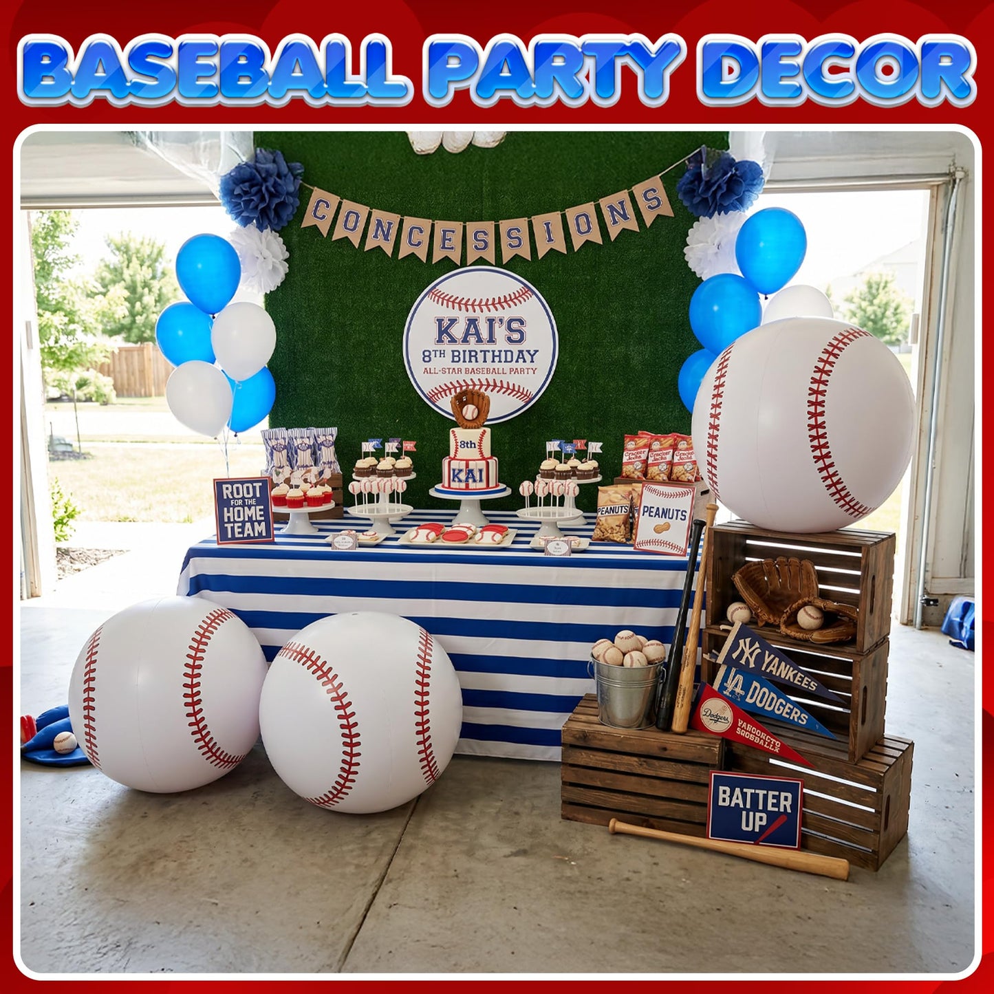 24-Inch Giant Inflatable Baseballs - Blow Up Ball Party Decoration - 3 Pack