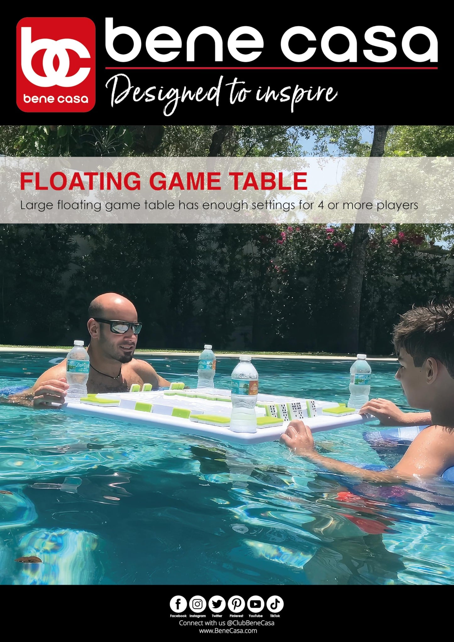 Bene Casa Floating Game Table - Waterproof, Portable 4-Player Table for Pool, Game Room, and Outdoor Fun