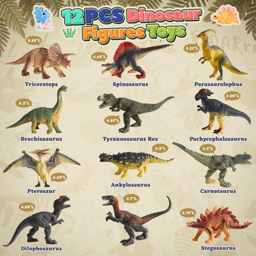OENUX Dinosaur Toys with 12pcs Jurassic Dinosaur Figures for Kids 3-7