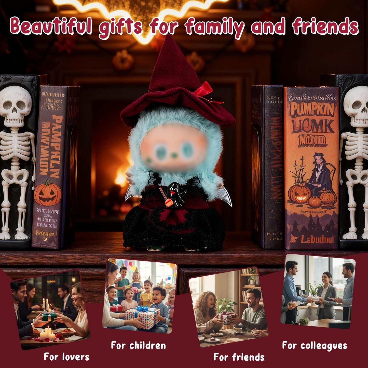 Evowatt Clothes for LA BUBU 17cm Doll (NO Doll), Outfit for LA BUBU, 2-Piece Little Witch Set (Hat & Dress) for LABUBU Dress Up, Costume Accessories