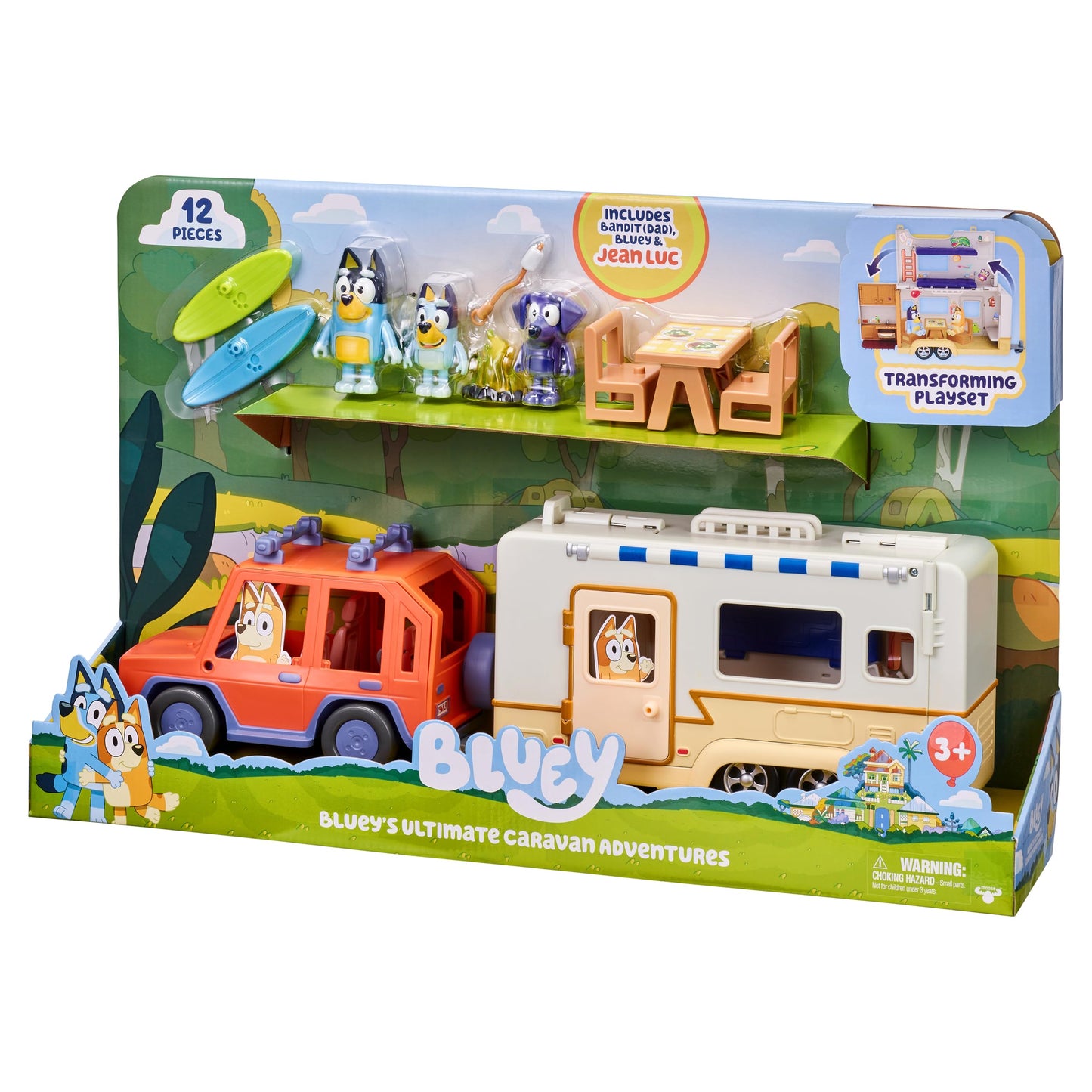 Bluey Ultimate Caravan Adventures - Caravan Playset and Three 2.5-3" Figures & 4WD Family Vehicle with 2 Surfboards, Multicolor (13096)