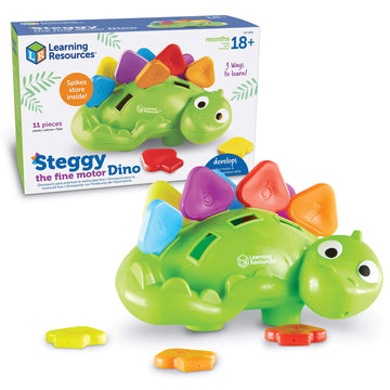 Learning Resources Steggy the Fine Motor Dino - 11 Pieces, Ages 18+ Months Toddler Learning Toys, Fine Motor and Sensory Toy, Toddler Montessori Toys,