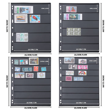 Stamp Collection Inserts - Collector Stamp Album 12 Sheets with 4 mixed sizes for Stamp Collection Binder Kit IS01MX112