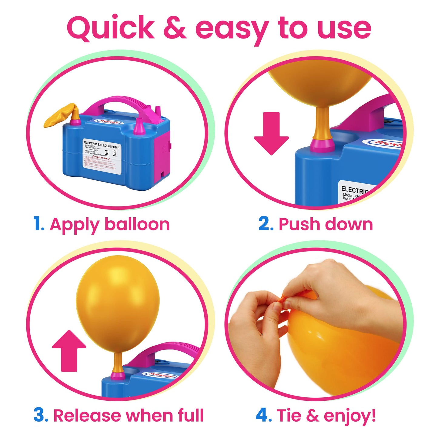 Prextex Balloons Electric Pump Inflate, Blue 110V 600W - Portable Pump with Air Blower & Dual Nozzle Inflator for Fast, Easy Bulk Balloons Filling