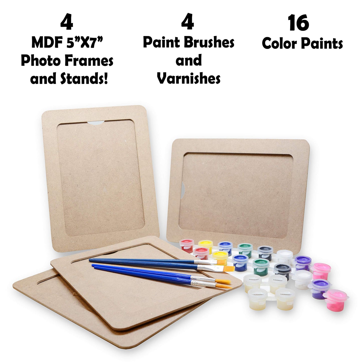VHALE DIY Paint Your Own Picture Frame, 4 Sets of MDF Wood Photo Frames (5 x 7 inch) with Stand, for Children to Paint and Decorate, Classroom Arts