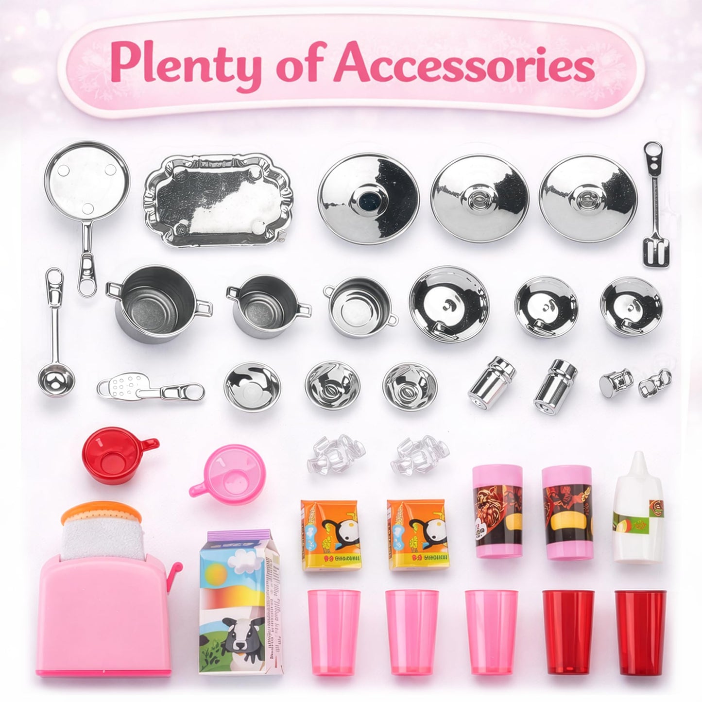 Doll Kitchen Playset for Kids, My Modern Mini Kitchen House Furniture Pretend Play Toy Accessories Set with Realistic Lights & Sounds for Toddlers