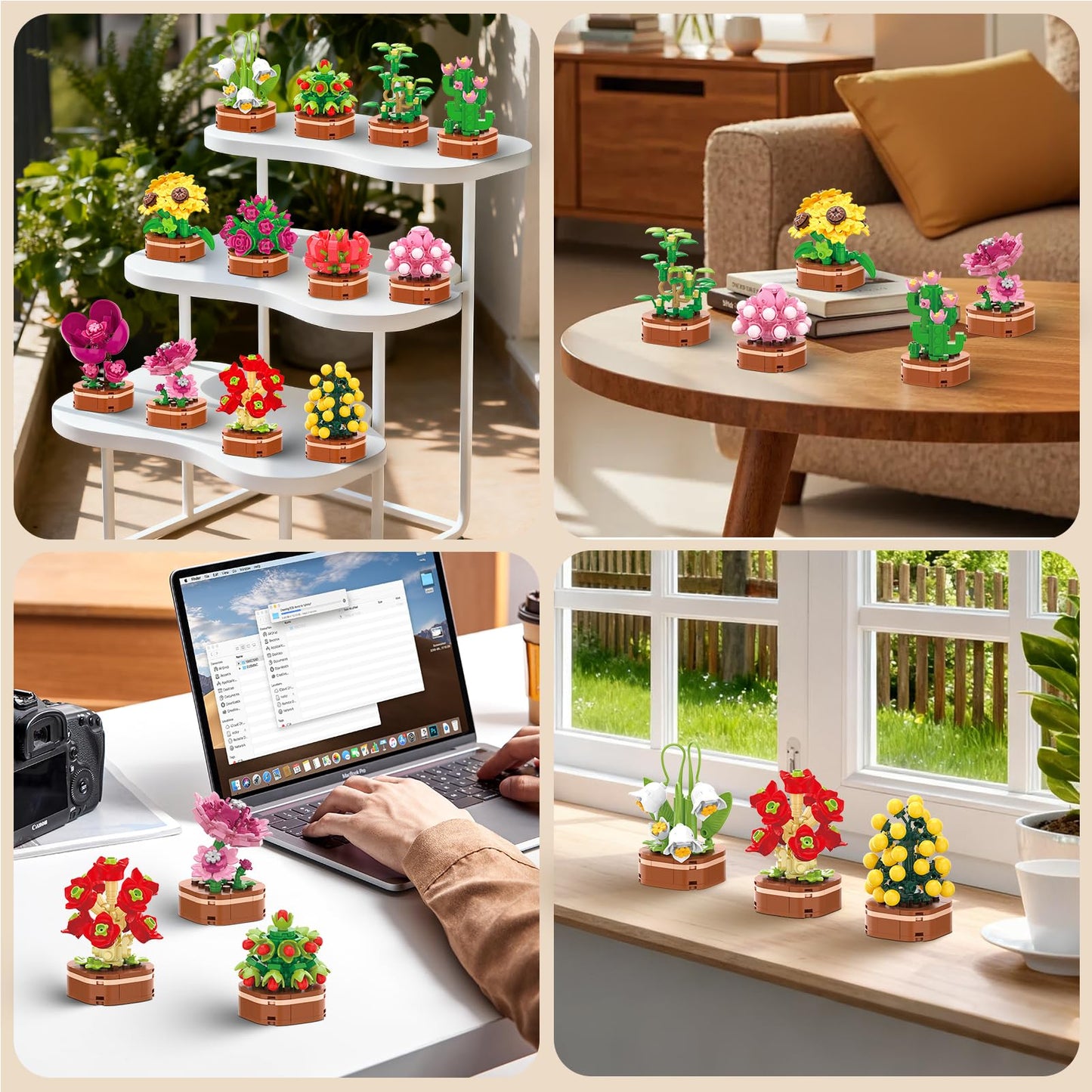 12 Pack Flowers Succulent Party Favors for Kids Building Set, 1001 Pcs Botanical Bonsai DIY Creative Mini Building Blocks for Kids, Artistic Floral