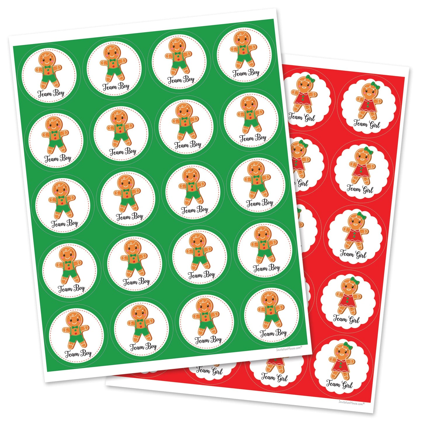 Christmas Gingerbread Gender Reveal Stickers - 40 Labels (20 of Each Design)