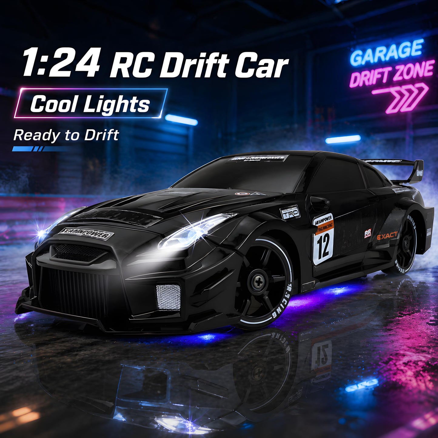 HTURCCOP 1:24 RC Drift 2.4GHz with LED Light Race Car Toys for Boys and Girls Aged 6+ Speed Adjustable up to 23Km/H, High-Speed RC Racing Cars Toy