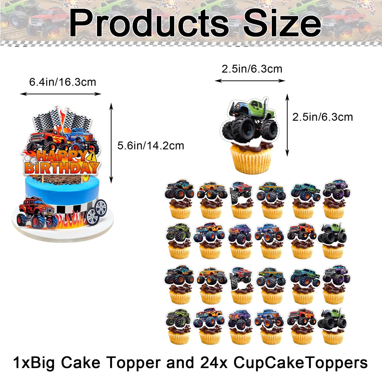 52Pcs Monster Truck Birthday Decorations, Party Supplies for Monster Truck