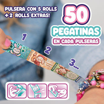 SKY CASTLE - Sticki Rolls Band Single Pack, Wristbands with Stickers, Rolls of Stickers with Kawaii Theme, 50 Stickers per Bracelet, 2 Extra