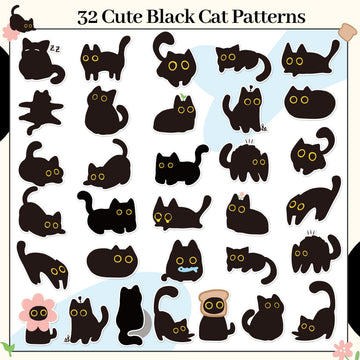 DSjuedui Black Cat 4 Roll Stickers - 2000Pcs Funny Cute Cartoon Meme Decorative Decals for Girls Boys Water Bottles Guitar Skateboard Laptop Kids