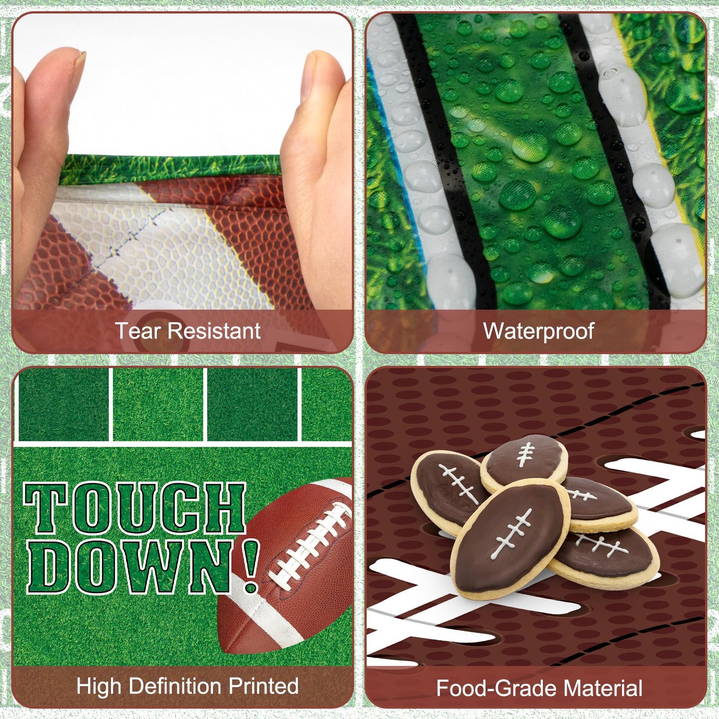 Football Party Decorations - 2 Pack Football Tablecloth Plastic, Disposable TouchDown Table Cover for Football Sport Birthday Party Supplies Favors