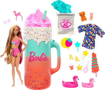 Barbie Pop Reveal Doll & Accessories, Rise & Surprise Fruit Series Gift Set with Scented Doll & Squishy Pet, Color Change, Moldable Sand & More, 15+