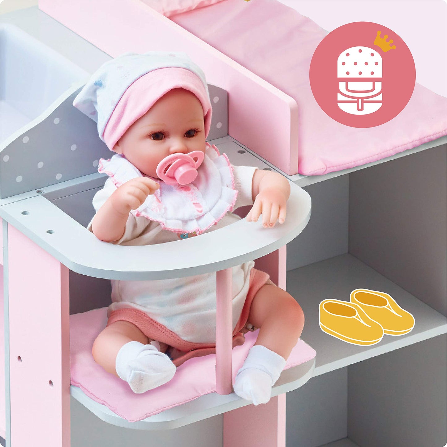 Olivia's Little World 6-in-1 Wooden Baby Doll Changing Station with Crib, Changing Table, High Chair, Double-Door Closet, Sink and Washing Machine