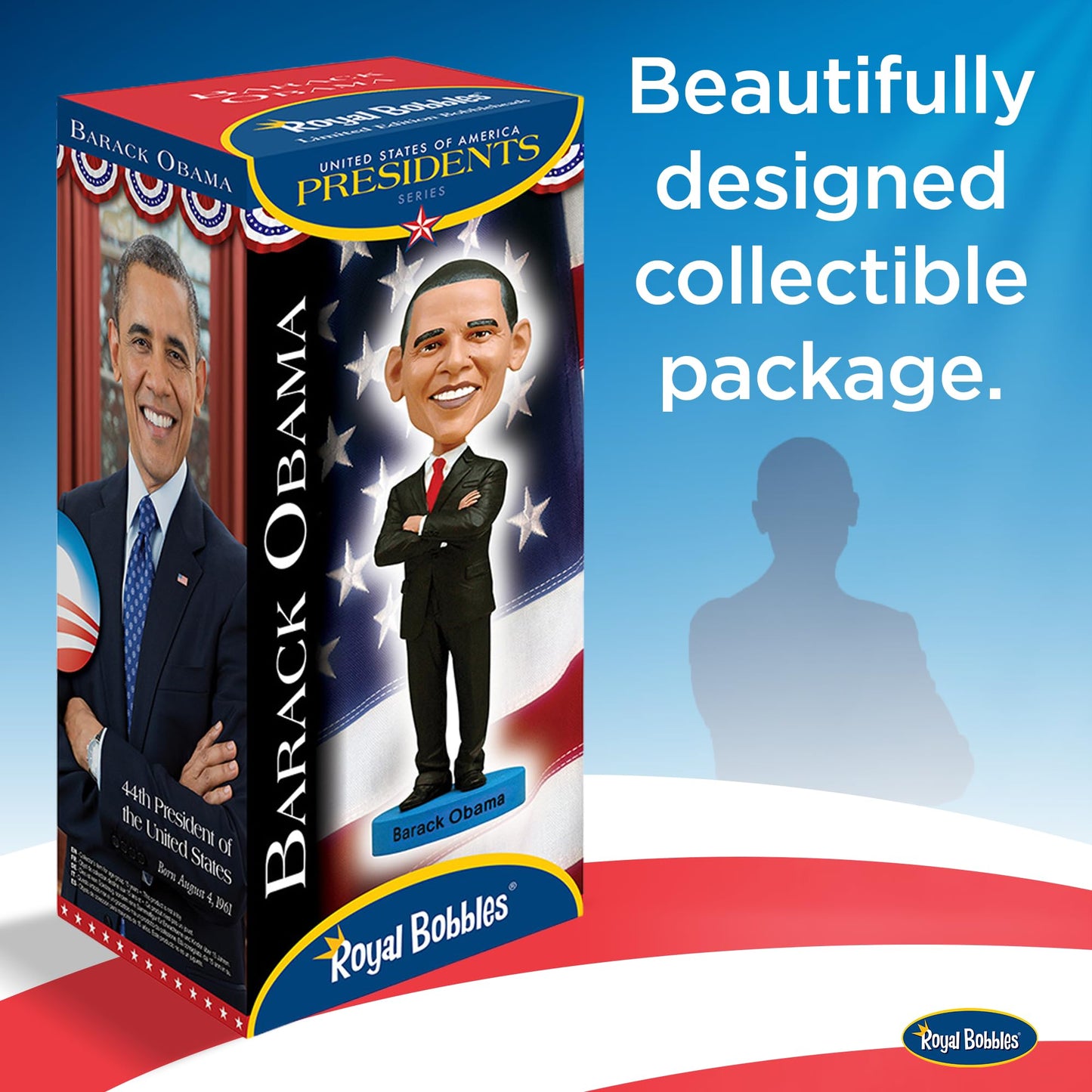 Royal Bobbles Barack Obama, 44th President of the United States - American History Anniversary Bobblehead - 8.5 Inches Tall - Collectible Bobblehead