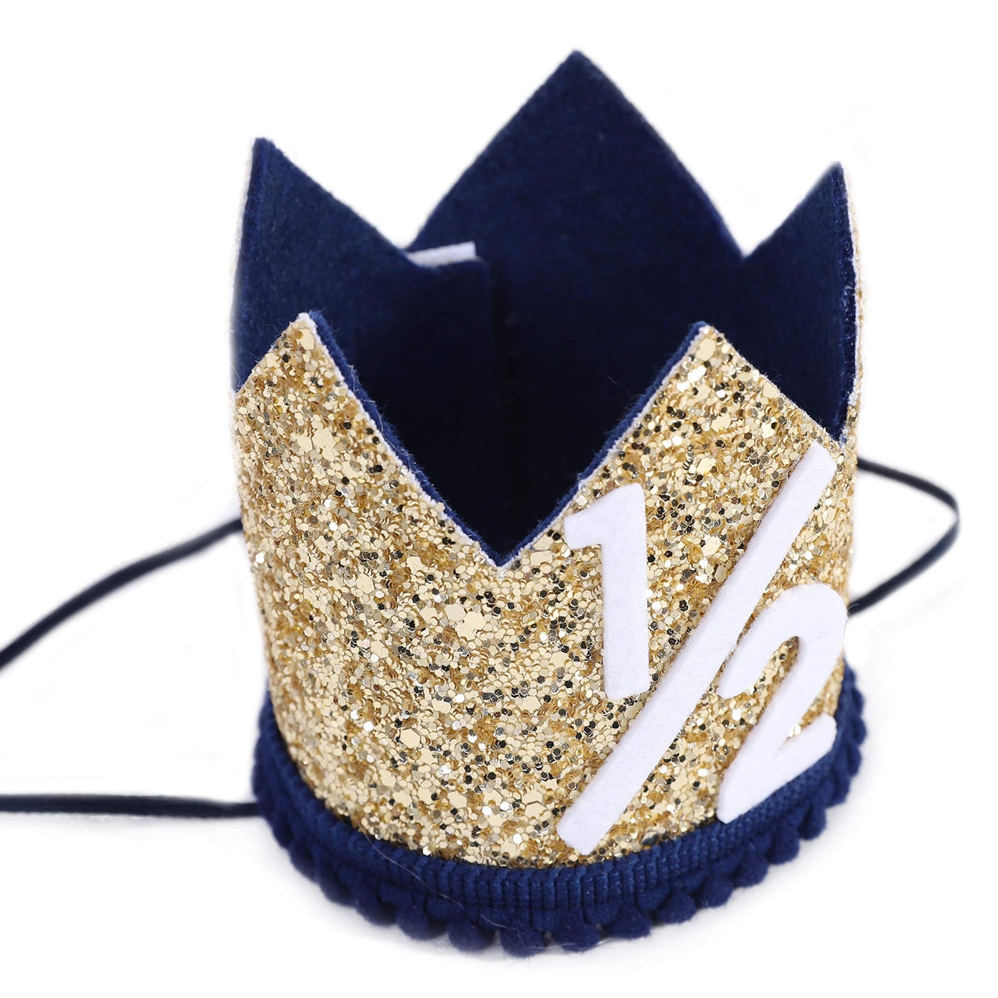 WAHAWU Navy Blue Half Birthday Party Crown - 1/2 Golden Birthday Party Hat, Happy Birthday Crown for Kids, Party Photo Prop, Party Decorations