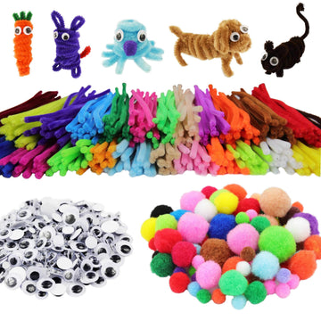 PenVinoo 862 Pieces Art & Craft Supplies Set DIY Activities & Parties Pipe Cleaners Craft Set 200 Pcs Pipe Cleaners 454 Pcs Pom Poms 208 Pcs Wiggle