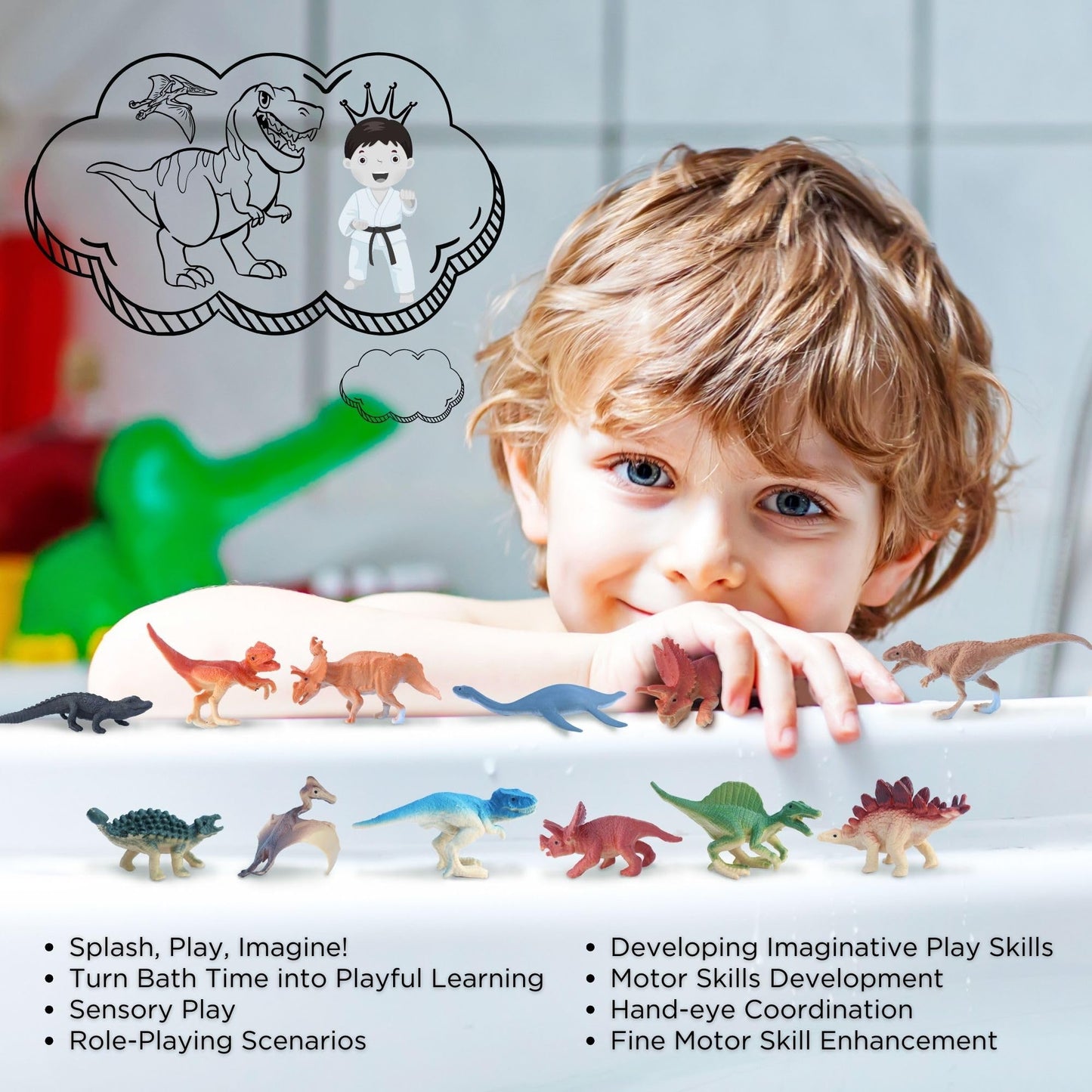 EXPLORACY 12 Mini Dinosaur Toys for Kids - Realistic T-Rex & Dino Figurines Playset for Toddlers Collectible Bath Animal Toys Sensory Bin Party Favors