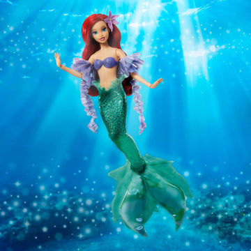 Mattel Disney Princess Mermaid Ariel Sparkling Princess Fashion Doll & Accessory with Removable Tail, Sleeves & Flower Hair Clip, Inspired by Movie