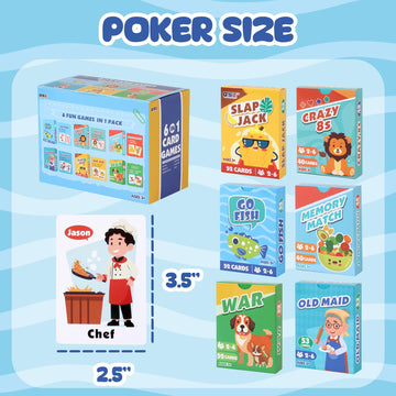 GSE Games & Sports Expert 6-in-1 Kids Card Games Set: Go Fish, Old Maid, Crazy Eights, Memory Match, Slap Jack, War | Poker Size for Toddlers, Boys