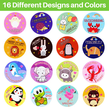 KELOOF 2 Rolls Reward Stickers for Kids Classroom,1000 Pieces Motivational Stickers for Teacher School Home Office and Party (16 Designs,1" in